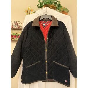 Vintage Tommy Hilfiger Barn Jacket Mens M Black Corduroy Quilted Leather Collar